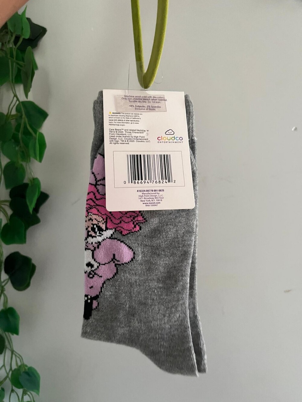 Care Bears Gray Crew Socks with Pink Character Design